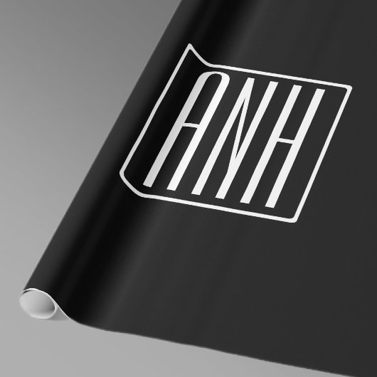 Fett Modern 3 Initialen Monogramm | Schwarz weiß Geschenkpapier