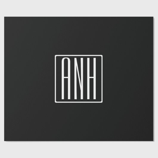 Fett Modern 3 Initialen Monogramm | Schwarz weiß Geschenkpapier (Flach)