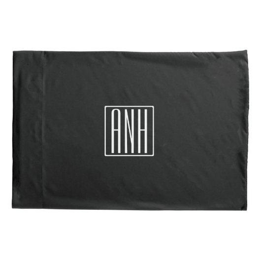 Fett Modern 3 Initialen Monogramm | Schwarz weiß Kissenbezug (Rückseite)