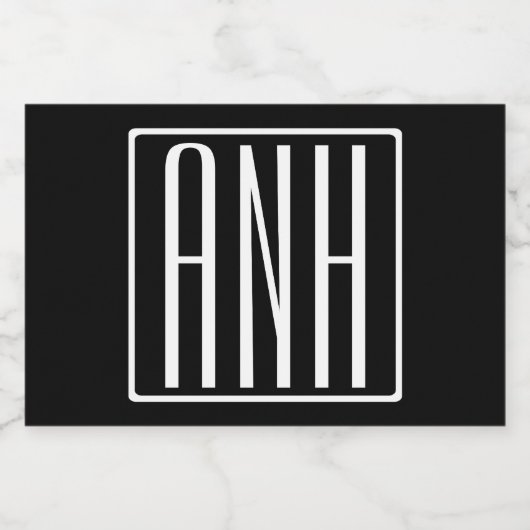 Fett Modern 3 Initialen Monogramm | Schwarz weiß Lebensmitteletikett (Einzelnes Label)