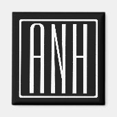 Fett Modern 3 Initialen Monogramm | Schwarz weiß Magnet (Vorne)