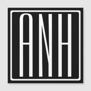 Fett Modern 3 Initialen Monogramm Schwarz weiß Magnetkarte