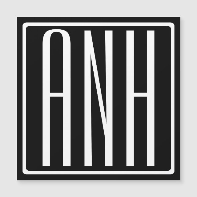 Fett Modern 3 Initialen Monogramm | Schwarz weiß Magnetkarte (Vorderseite)