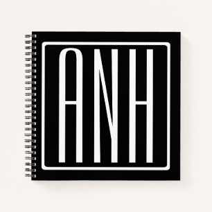 Fett Modern 3 Initialen Monogramm Schwarz weiß Notizblock