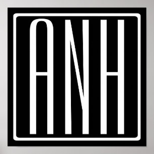 Fett Modern 3 Initialen Monogramm   Schwarz weiß Poster