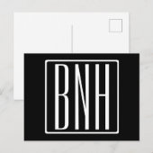 Fett Modern 3 Initialen Monogramm | Schwarz weiß Postkarte (Vorne/Hinten)
