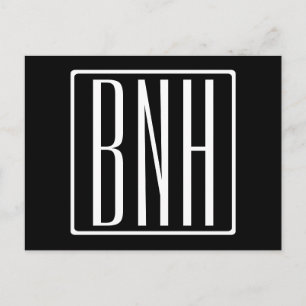 Fett Modern 3 Initialen Monogramm   Schwarz weiß Postkarte