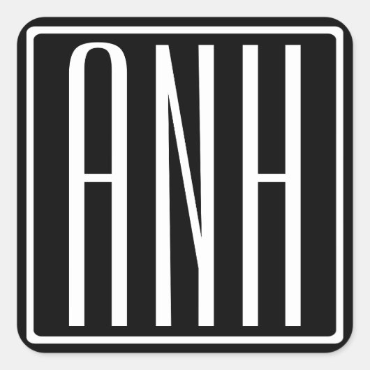 Fett Modern 3 Initialen Monogramm | Schwarz weiß Quadratischer Aufkleber (Vorderseite)