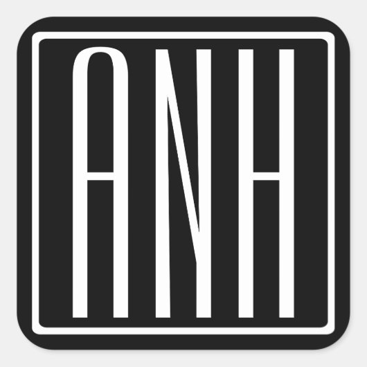 Fett Modern 3 Initialen Monogramm | Schwarz weiß Quadratischer Aufkleber (Vorderseite)