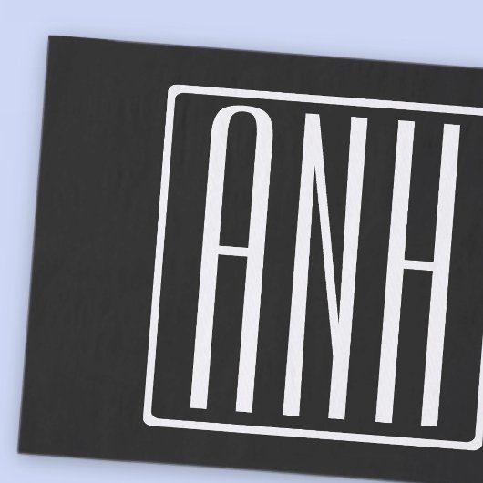 Fett Modern 3 Initialen Monogramm | Schwarz weiß Seidenpapier