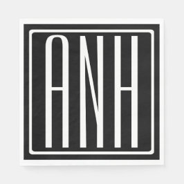 Fett Modern 3 Initialen Monogramm | Schwarz weiß Serviette