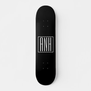 Fett Modern 3 Initialen Monogramm   Schwarz weiß Skateboard