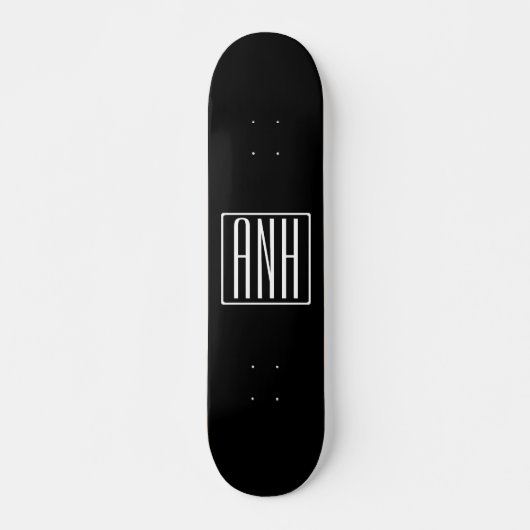Fett Modern 3 Initialen Monogramm | Schwarz weiß Skateboard (Vorne)