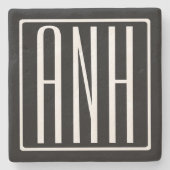 Fett Modern 3 Initialen Monogramm | Schwarz weiß Steinuntersetzer (Vorderseite)