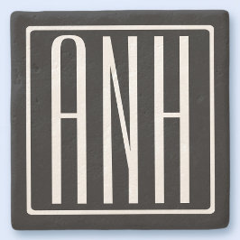 Fett Modern 3 Initialen Monogramm | Schwarz weiß Steinuntersetzer