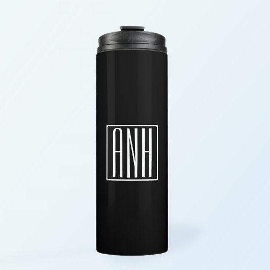 Fett Modern 3 Initialen Monogramm | Schwarz weiß Thermosbecher