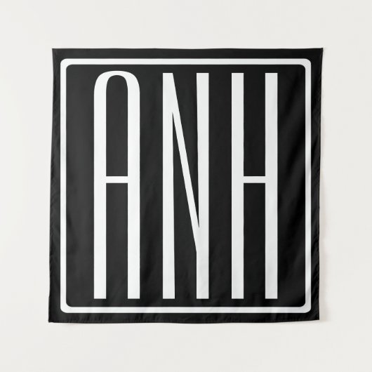 Fett Modern 3 Initialen Monogramm | Schwarz weiß Wandteppich (Vorderseite)