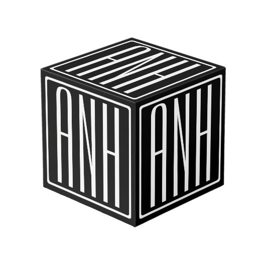 Fett Modern 3 Initialen Monogramm | Schwarz weiß Würfel (Vorderseite Schrägansicht)