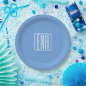 Fett Modern 3 Initialen Monogramm | Soft Blue Pappteller (Party)