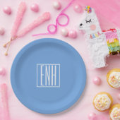 Fett Modern 3 Initialen Monogramm | Soft Blue Pappteller (Party)