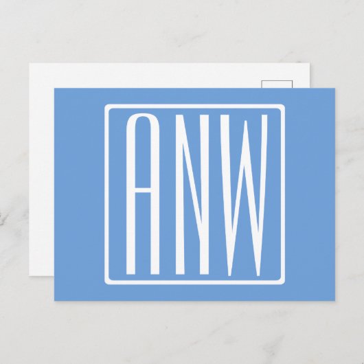 Fett Modern 3 Initialen Monogramm | Soft Blue Postkarte (Vorne/Hinten)
