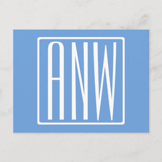 Fett Modern 3 Initialen Monogramm | Soft Blue Postkarte (Vorderseite)