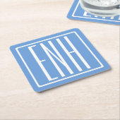 Fett Modern 3 Initialen Monogramm | Soft Blue Rechteckiger Pappuntersetzer (angewinkelt)