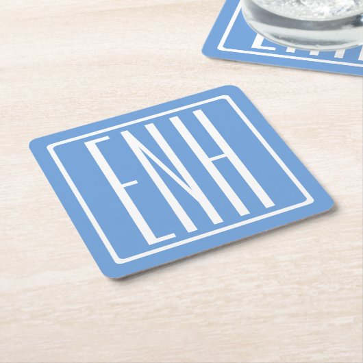 Fett Modern 3 Initialen Monogramm | Soft Blue Rechteckiger Pappuntersetzer (angewinkelt)