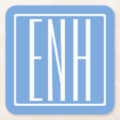 Fett Modern 3 Initialen Monogramm | Soft Blue Rechteckiger Pappuntersetzer (Vorderseite)