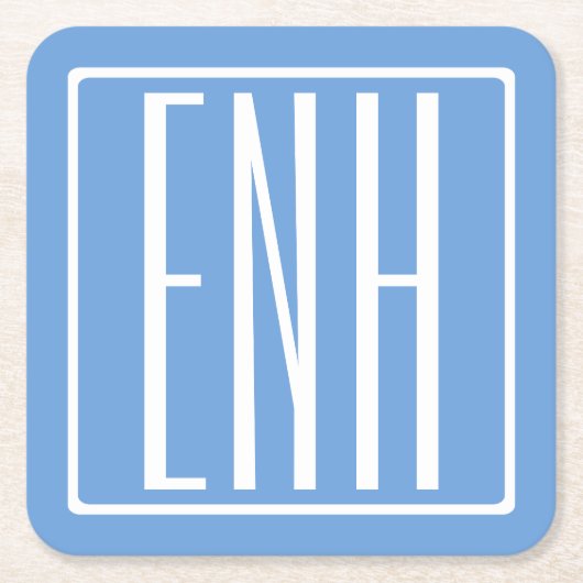 Fett Modern 3 Initialen Monogramm | Soft Blue Rechteckiger Pappuntersetzer (Vorderseite)