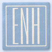 Fett Modern 3 Initialen Monogramm | Soft Blue Steinuntersetzer
