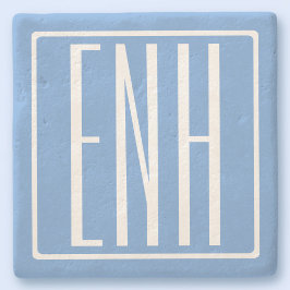 Fett Modern 3 Initialen Monogramm | Soft Blue Steinuntersetzer