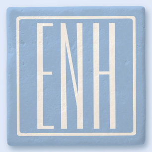 Fett Modern 3 Initialen Monogramm Soft Blue Steinuntersetzer