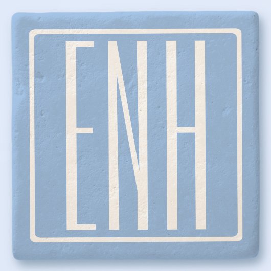 Fett Modern 3 Initialen Monogramm | Soft Blue Steinuntersetzer