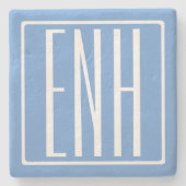 Fett Modern 3 Initialen Monogramm | Soft Blue Steinuntersetzer (Vorderseite)