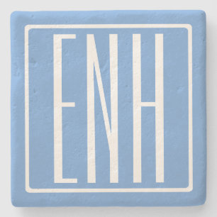 Fett Modern 3 Initialen Monogramm   Soft Blue Steinuntersetzer