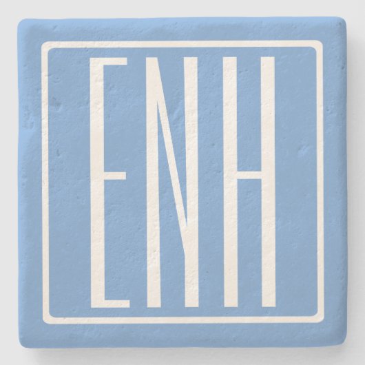 Fett Modern 3 Initialen Monogramm | Soft Blue Steinuntersetzer (Vorderseite)