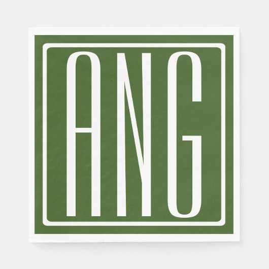 Fett Modern 3 Initialen Monogramm | Waldgrün Serviette (Vorderseite)