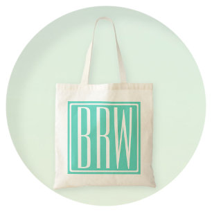 Fett Modern 3 Initialen Monogramm Weiß auf Aqua Tragetasche