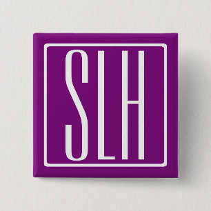 Fett Modern 3 Initialen Monogramm   Weiß und Lila Button