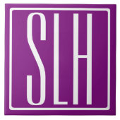 Fett Modern 3 Initialen Monogramm | Weiß und Lila Fliese (Vorderseite)