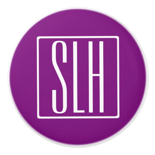 Fett Modern 3 Initialen Monogramm | Weiß und Lila Keramikknauf (Vorderseite)