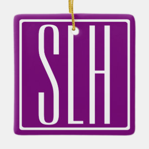 Fett Modern 3 Initialen Monogramm Weiß und Lila Keramikornament