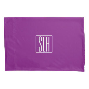 Fett Modern 3 Initialen Monogramm Weiß und Lila Kissenbezug