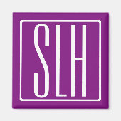 Fett Modern 3 Initialen Monogramm | Weiß und Lila Magnet (Vorne)