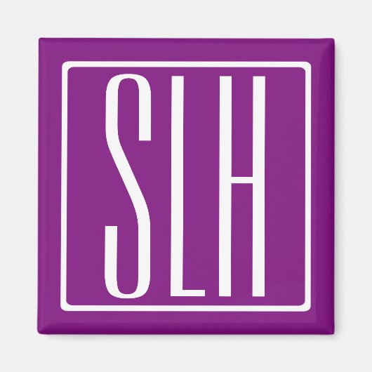 Fett Modern 3 Initialen Monogramm | Weiß und Lila Magnet (Vorne)