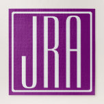 Fett Modern 3 Initialen Monogramm | Weiß und Lila Puzzle<br><div class="desc">Weißer Text und weißer Rahmen auf lila (veränderbare Hintergrundfarbe).</div>
