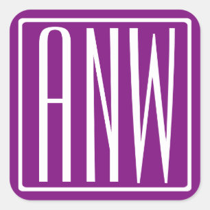 Fett Modern 3 Initialen Monogramm   Weiß und Lila Quadratischer Aufkleber