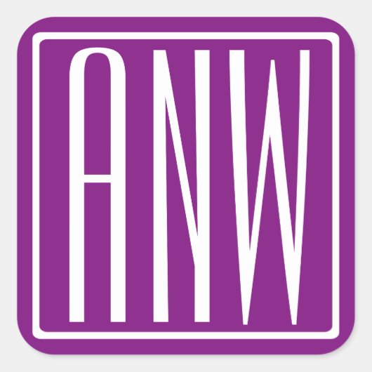 Fett Modern 3 Initialen Monogramm | Weiß und Lila Quadratischer Aufkleber (Vorderseite)