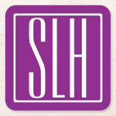 Fett Modern 3 Initialen Monogramm | Weiß und Lila Rechteckiger Pappuntersetzer (Vorderseite)